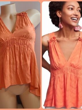 Anthropologie Maeve Orange Coral Ruffled Peplum Tank Top Size XXS